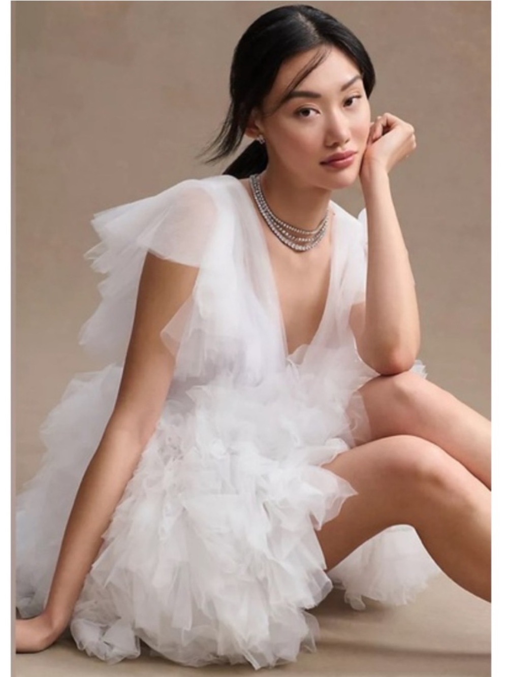 Mac Duggal 20505 Flutter Ruffle Sleeve Tiered Mini Dress Size 2 NWT White